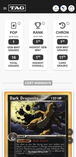 2004 Pokemon Dark Dragonite Team Rocket Returns #15/109 TAG 10(POP 1) (Non holo) - Image 3