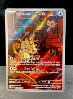 2025 POKEMON DESTINED RIVALS ILLUSTRATION RARE #203 TEAM ROCKET'S MEOWTH -CLEAN - Image 1