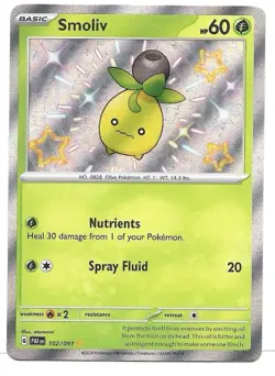 Smoliv 102/091 SV: Paldean Fates Holo Shiny Rare Pokemon TCG - NM - Image 1