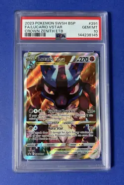 2023 Pokemon SWSH BSP FA/Lucario VStar Crown Zenith ETB #291 PSA 10 GEM MT - Image 1