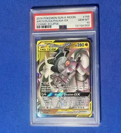 2019 POKEMON SUN & MOON COSMIC ECLIPSE #156 ARCS/DLGA/PALKIA GX PSA 10 - Image 1