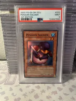2003 Yu-Gi-Oh! Penguin Soldier - SDJ-022 - Super Rare 1st Edition - PSA 9 - Image 1