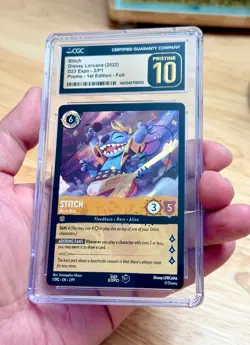 CGC 10 PRISTINE LORCANA 2022 D23 EXPO 1ST PROMO FOIL STITCH ROCK STAR - Image 1