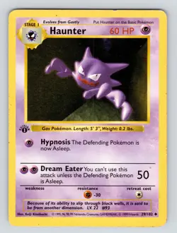 MP* Pokemon Card - Haunter 1st Edition Base Set (Shadowless) 29/102 Uncommon - Image 1