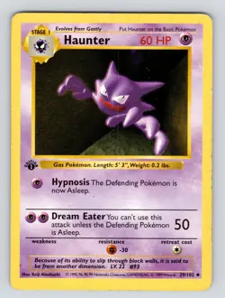 MP* Pokemon Card - Haunter 1st Edition Base Set (Shadowless) 29/102 Uncommon - Image 3