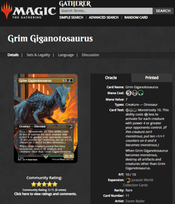 2023 MTG Magic the Gathering Jurassic World Collection #11 Grim Giganotosaurus - Image 3