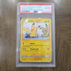 POKEMON TEAM UP SM BLACK STAR PROMO PIKACHU #SM162 HOLO PSA 8 NM-MT #138044646 - Image 1