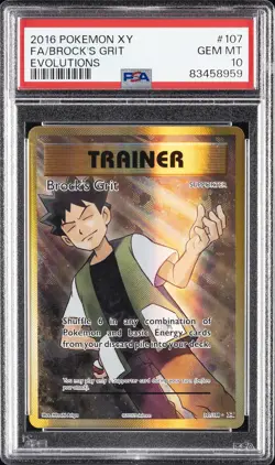 2016 POKEMON XY EVOLUTIONS #107 FULL ART/BROCK'S GRIT PSA 10 - Image 1