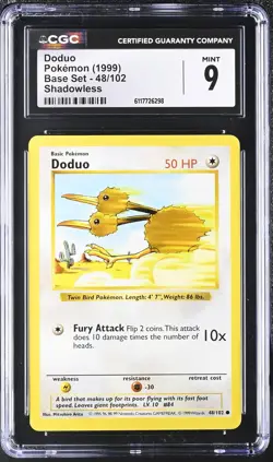Pokemon Card Doduo 48/102 Shadowless Base Set 1999 CGC 9 MINT - Image 1
