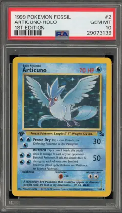 Pokemon Articuno Fossil 1st Edition Holo Rare #2 PSA 10 Gem Mint - Image 1