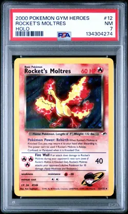2000 POKEMON GYM HEROES HOLO #12 ROCKET'S MOLTRES PSA 7 - Image 1