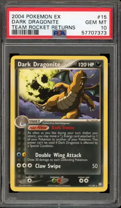 Pokemon Dark Dragonite EX Team Rocket Returns NON Holo Rare #15 PSA 10 Gem Mint - Image 1