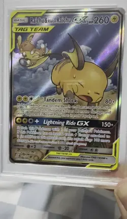 Pokemon Raichu & Alolan Raichu GX 221/236 Alternate Full Art Unified Minds PSA 9 - Image 2