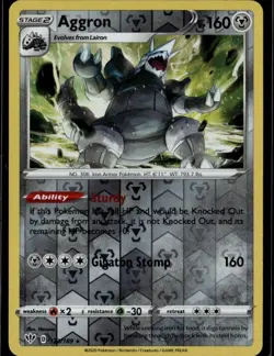 Aggron Holo Rare SWSH03: Darkness Ablaze 123/189 Metal Reverse Holo Pokemon Card - Image 1