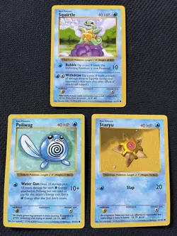 1999 Pokemon Shadowless Lot Squirtle Poliwag Staryu WOTC Base Set 3 Card Lot - Image 1