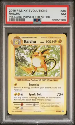 2016 POKEMON XY EVOLUTIONS PIKACHU POWER THEME DECK #36 RAICHU PSA 7 - Image 1