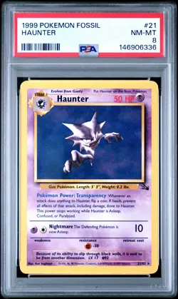 1999 POKEMON FOSSIL #21 HAUNTER PSA 8 - Image 1