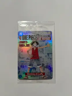 One Piece Monkey D. Luffy US Voyage College Promo Card SEALED Poster & T-Shirt - Image 1