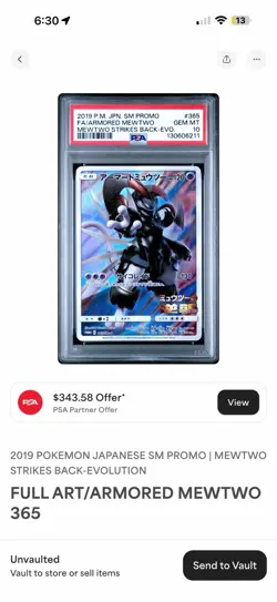 Full-Art Armored Mewtwo Pokemon 2019 Evo Movie Promo Japanese 365/SM-P PSA 10 - Image 1