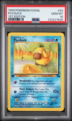 1999 POKEMON FOSSIL 1ST ED #53 PSYDUCK PSA 10 - Image 1