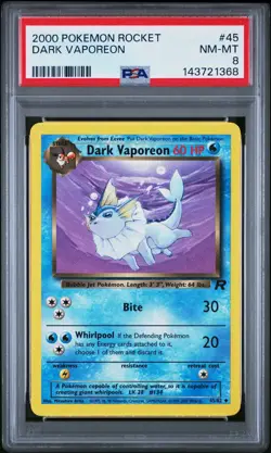 Dark Vaporeon 45/82 Team Rocket Non-Holo 2000 Wizards Pokemon Card PSA 8 - Image 1