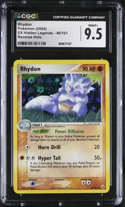 CGC 9.5 MINT+ Rhydon 2004 EX Hidden Legends 46/101 Reverse Holo Pokemon Card - Image 1