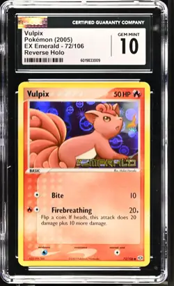 Pokemon Vulpix 72/106 Reverse Holo EX Emerald - CGC 10 - Image 1