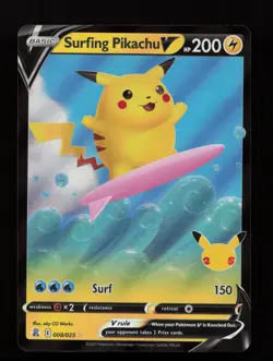 Surfing Pikachu V 008/025 Holo Rare V Celebrations Pokemon Near Mint - Image 1