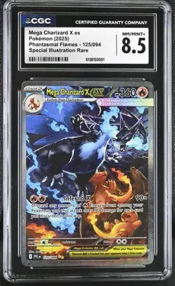 Pokemon TCG Mega Charizard X ex 125/094 Me02: Phantasmal Flames Holo CGC 8.5 NM - Image 1