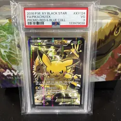 2016 Pokemon Pikachu EX XY 124 Black Star Promo - Red And Blue Collection PSA 3 - Image 1