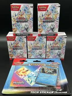 ✅ Pokemon TCG Prismatic Evolutions Lot Booster Bundles (5) & Tech Sticker (1) 💎 - Image 1