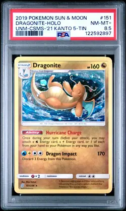 2019 POKEMON SUN & MOON UNIFIED MINDS #151 DRAGONITE-HOLO PSA 8.5 - Image 1