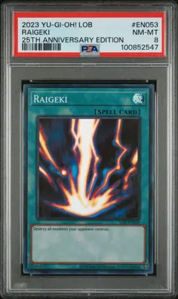 Yu-Gi-Oh! PSA 8 Raigeki LOB-EN053 Legend of Blue Eyes White Dragon 25th - Image 1