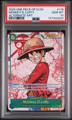 One Piece Monkey D.Luffy OP13-118 SEC Alt Art Carrying On His Will PSA 10 - Image 2