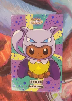 Eevee Mewtwo Poncho - Gold Box Hit Holo - Let's Go Eevee Database - Pokemon Card - Image 1