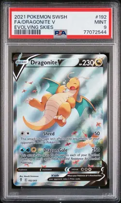 Pokemon Dragonite V Full Art 192/203 SWSH07 Evolving Skies Holo PSA 9 2021 - Image 1