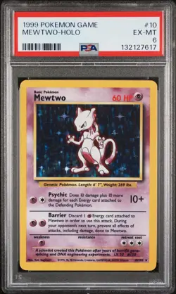 1999 Pokemon TCG Game Mewtwo HOLO Base Set 10/102 PSA 6 - Image 1