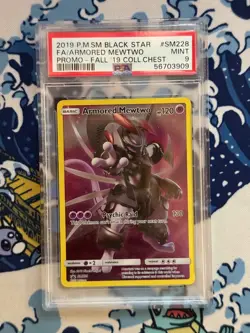 Pokemon Sun & Moon Black Star Promo 228 Full Art Armored Mewtwo SWIRL Psa 9 Mint - Image 1