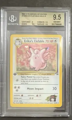BGS 9.5 Pokemon Erika's Clefable Gym Heroes 1st Edition Holo Rare #3 - Image 1