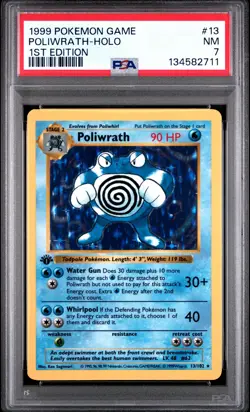 1999 Pokemon Game #13 Poliwrath Holo 1st Edition Shadowless PSA 7 NM - Image 1
