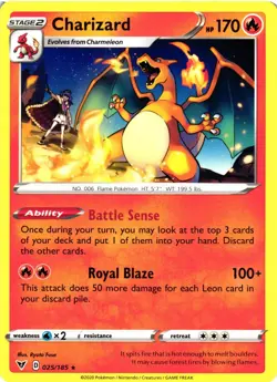 Pokemon TCG Charizard 025/185 Non Holo Rare Sword & Shield Vivid Voltage NM - Image 1