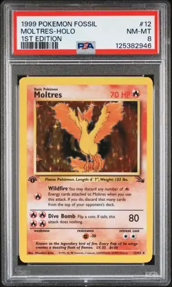 1999 POKEMON FOSSIL 1ST ED #12 MOLTRES-HOLO PSA 8 - Image 1