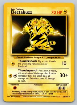 Electabuzz 20/102 Rare Base Set Unlimited Pokemon Lightly Played - Image 1