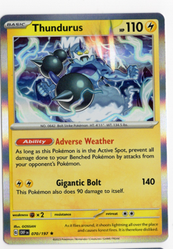 Thundurus 070/197 Obsidian Flames Holo Pokemon Card - Image 1