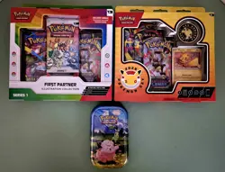 Lot Of 3: First Partner Illustration, Pokemon Day Box + Ascended Heroes Mini Tin - Image 1