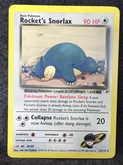Pokemon Rocket's Snorlax 33/132 Team Rocket Rare Regular 90 HP English 2000 WOTC - Image 1