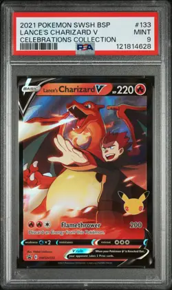 2021 POKEMON SWSH BLACK STAR PROMO CELEBRATIONS COLL LANCE'S CHARIZARD V PSA 9 - Image 1