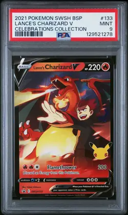 2021 POKEMON SWSH BLACK STAR PROMO CELEBRATIONS COLL LANCE'S CHARIZARD V PSA 9 - Image 1