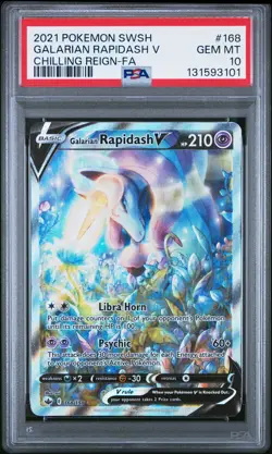 2021 Pokemon Sword Shield Chilling Reign 168 Galarian Rapidash V Full Art PSA 10 - Image 1