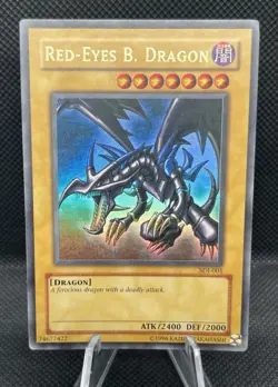 Vintage 1996 Yu-Gi-Oh! TCG Red Eyes Black Dragon SDJ-001 Holo Rare - Image 1